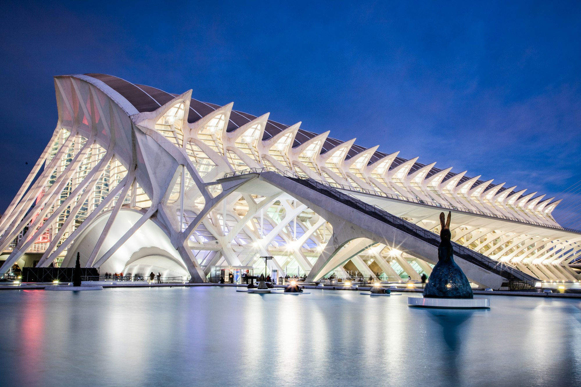 The city of the Arts and Sciences, Ciudad de las Artes y las Ciencias at sunset in Valencia, Spain.